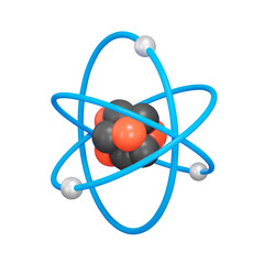 Atom 3d icon. the structure of the atom. Neutron. Proton. Electron. Isolated object on transparent background