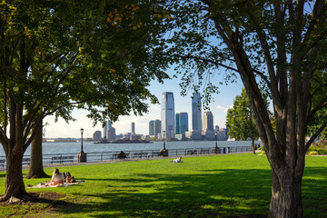 People relaxing in Battery Park in New York