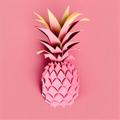 Pineapple on pastel pink background. Minimalist illustration.