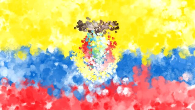 Colorful Ecuador flag theme with colorful yellow blue red watercolor art background. Celebration of world cup soccer competition. Seamless 4K looping video animation background.