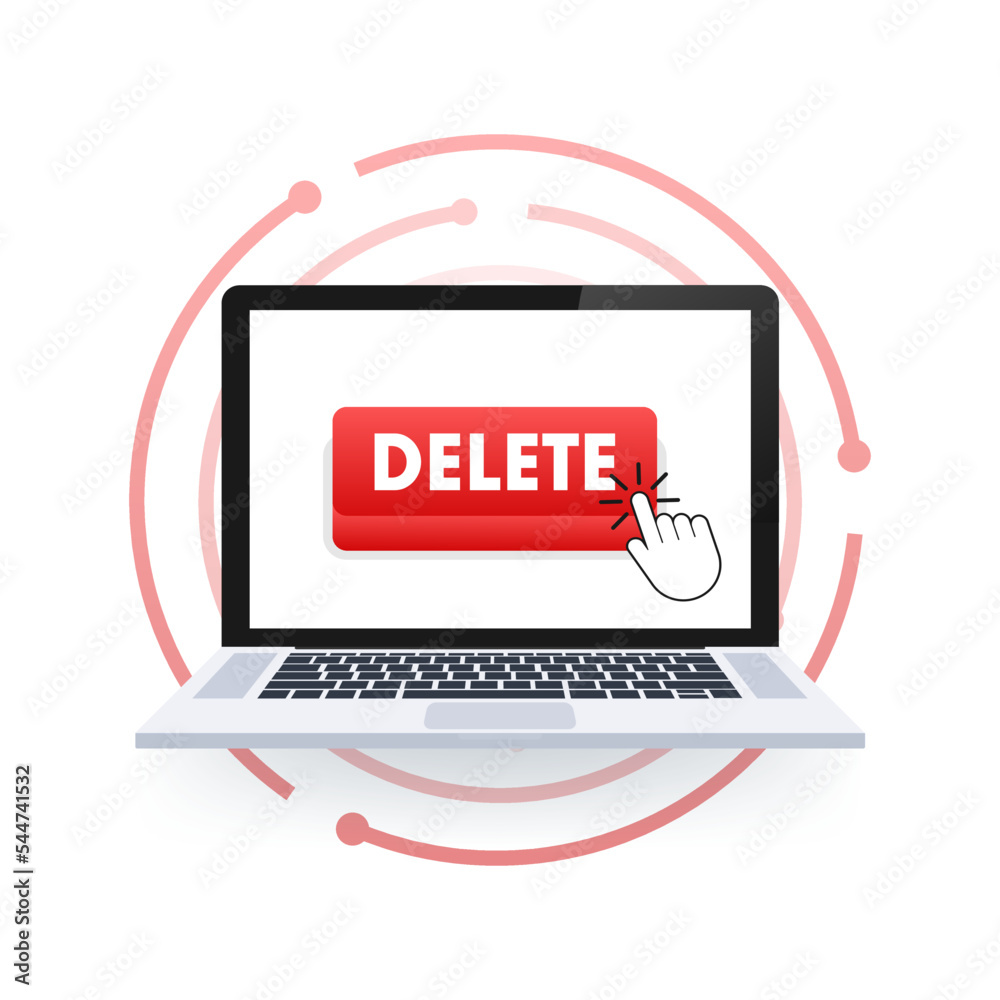 Poster delete button and cursor clicks. trash can. vector stock illustration.