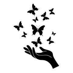  Hand and butterflis vector illustration isolated on white background