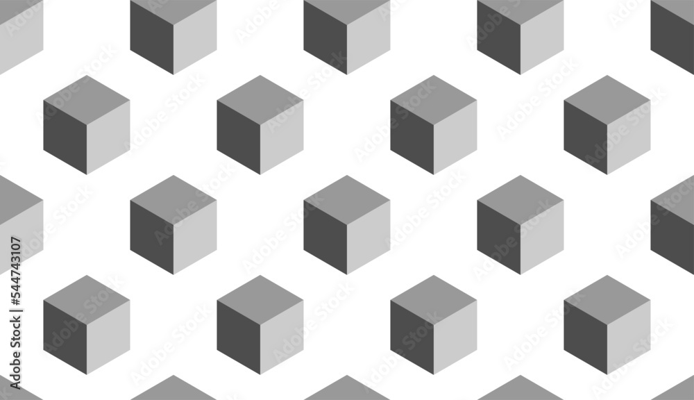 Poster abstract seamless pattern with block chain style monochrome grey cubes or boxes in 3d perspective vi