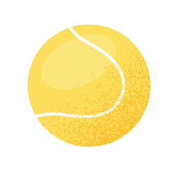 Sports ball sticker. Icon with yellow small ball for playing tennis with rackets. Workout or physical activity. Equipment for sports game. Cartoon flat vector illustration isolated on white background