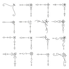 Vintage corner border black thin line set. Line elegant victorian flourish text decoration for wedding invitation, greeting card, menu. Retro art deco frames ornate divider, separator, delimiter