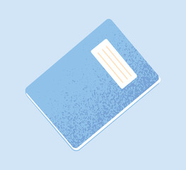 School supplies icon. Blue notebook for English lessons and notes of information. Education and study. Design element for social networks. Cartoon flat vector illustration isolated on blue background