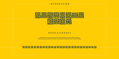 Obraz premium futuristic minimalist display font design, alphabet, typeface, letters and numbers, typography.