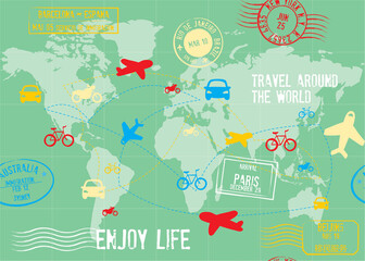 Green world map travel around the world