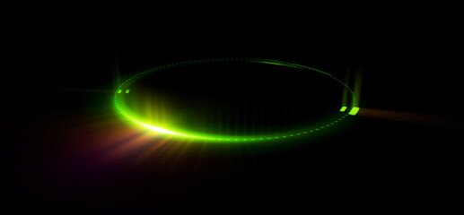 Glow swirl light effect. Circular lens flare. Abstract rotational lines. Power energy element. Luminous sci-fi. Shining neon lights. Magic arena. Swirl trail effect. Glint scene. Dynamic ellipse.