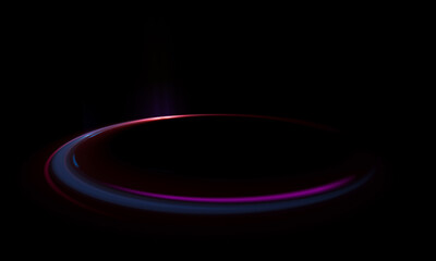 Glow swirl light effect. Circular lens flare. Abstract rotational lines. Power energy element. Luminous sci-fi. Shining neon lights. Magic arena. Swirl trail effect. Glint scene. Dynamic ellipse.