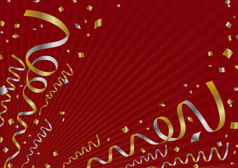 斜めにクラッカーが飛び出しているような背景素材　赤金銀