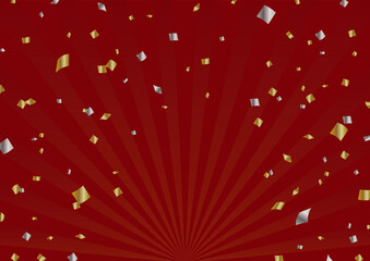 金銀の紙吹雪が舞う赤バックの背景素材　赤金銀