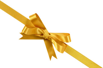 Diagonal gold gift bow ribbon isolated transparent background photo PNG file