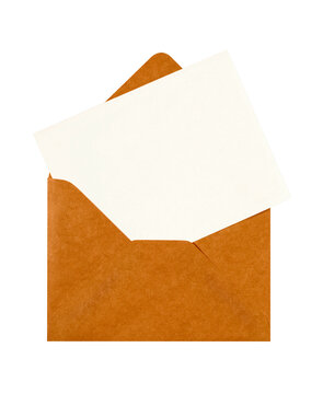 Brown envelope with blank invitation or greeting card flat isolated transparent background photo PNG file