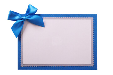 Christmas gift card blue bow decoration white copy space isolated transparent background photo PNG...