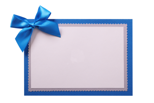 Christmas gift card blue bow decoration white copy space isolated transparent background photo PNG file
