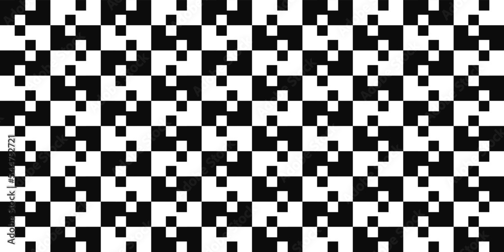 Poster black and white checkered rectangles, and small squares inside. seamless tile pattern for interior d
