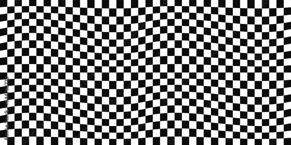 Poster Large black and white checkered canvas. Slightly curly checkered fabric. Seamless tile pattern for interior design and print.