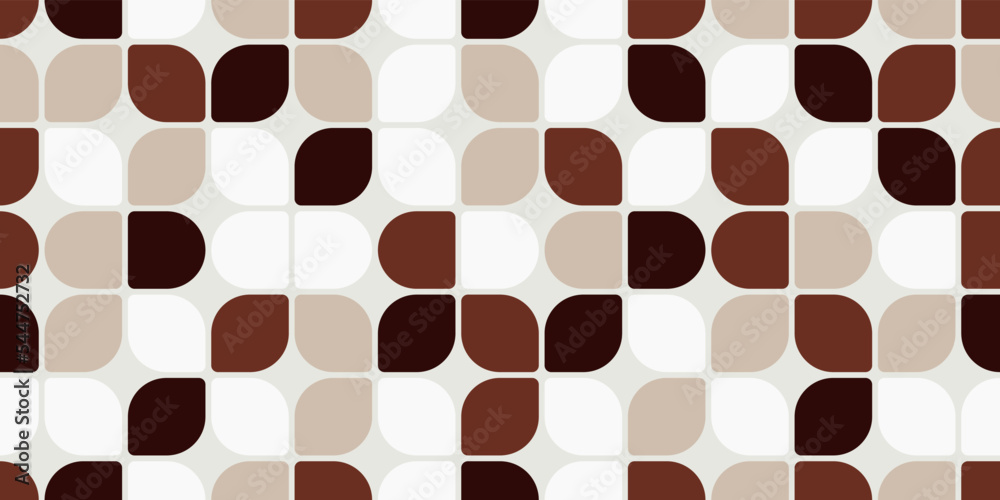 Poster Coffee pattern of rounded geometric shapes. Seamless coffee tile of the same shapes.