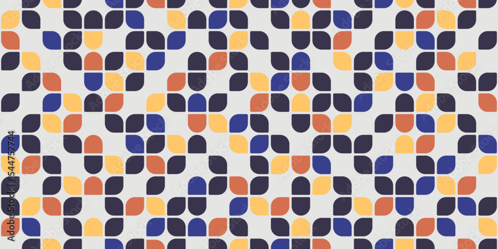 Poster blue, orange and yellow quarter tiles. stylish geometric pattern. seamless tile pattern for interior