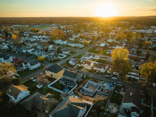 Aerial Drone Sunset in Kenilworth New Jersey - obrazy, fototapety, plakaty