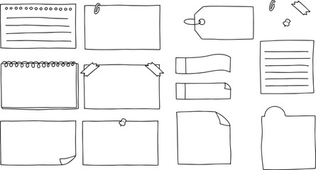 手書きのメモ帳と付箋のベクターイラストセット