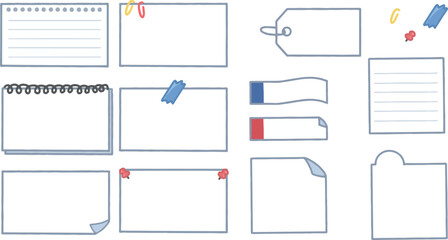 メモ帳と付箋のベクターイラストセット