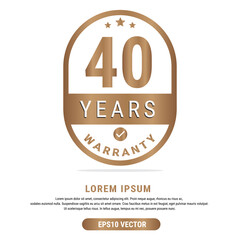 40 Year warranty vector art illustration in gold color with fantastic font and white background. Eps10 Vector