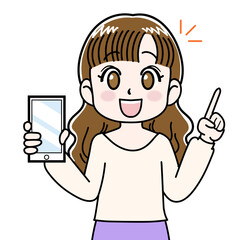 かわいい女性がスマホで説明してるイラスト