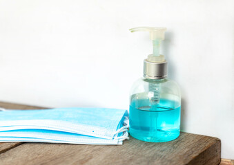 Sanitary mask and hand wash gel.To prevent the spread of Covid 19.