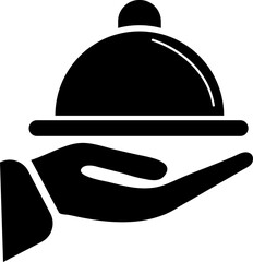 Fototapeta premium Serving food icon. Sign hand of waiter with serving tray. Waiter serving. Isolated symbol on white background. Vector illustration..eps