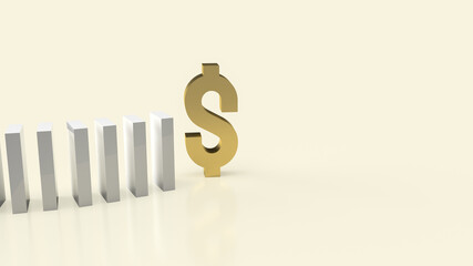 Business image, white domino and gold dollar symbol 3d rendering