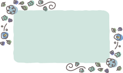 お花の手書き角形フレーム　ベクターイラスト素材　青色