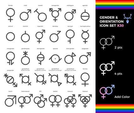 Set of gender and orientation vector symbols. Sexual orientation and gender icon signs. LGBTQ+ graphic elements
