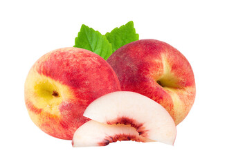 Peach with leaf  isolated on transparent png