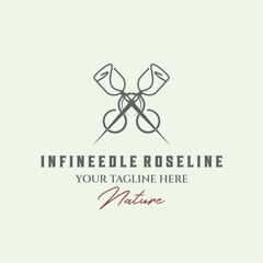 infinite rose needle line art design illustration minimalist icon for sew