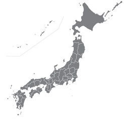 県境のある日本地図、モノクロ