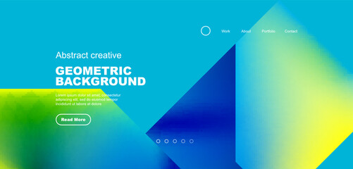 Fluid gradient geometric triangles, abstract landing page background. Minimal shapes composition for wallpaper, banner, background, leaflet, catalog, cover, flyer