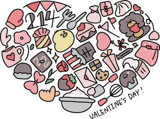 ゆるかわいいバレンタインの手描きイラストハート型セット