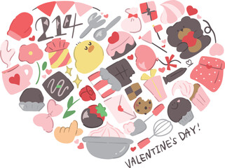 落書き風バレンタインの手描きイラストハート型セット