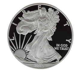 American walking liberty Silver Dollar on transparent background