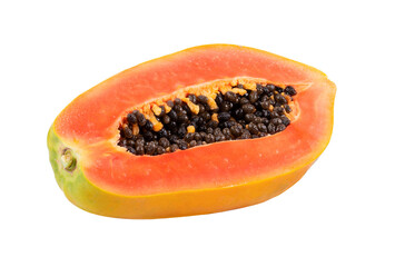 Half of ripe papaya fruit with seeds isolated on transparent png