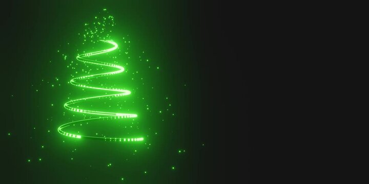 Animation Particle green Christmas tree on a black background. 3d rendering.	