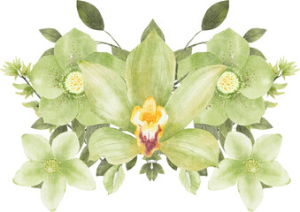 Green Watercolor Flower