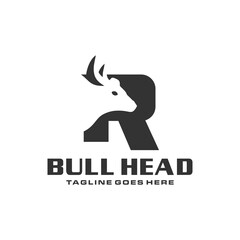 Fototapeta premium bull head vector illustration logo with letter R