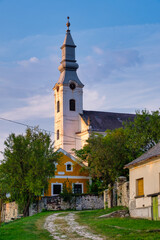 Fototapeta premium Bell tower of the Reformed church was built in 1825 - Koveskal, Hungary