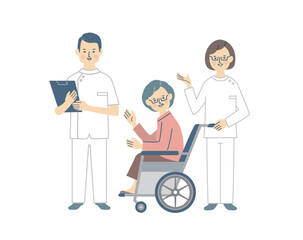 車椅子の患者と医師と看護師