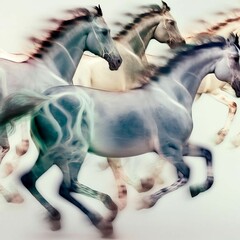 Multi-Exposure Long Exposure Horses Running | Created Using Midjourney and Photoshop