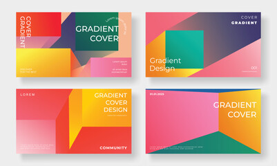 Set of template background design vector. Collection of creative abstract gradient vibrant colorful perspective geometric shape background. Art design for business card, cover, banner, wallpaper.