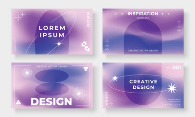 Naklejka premium Set of template background design vector. Collection of creative trendy abstract gradient purple blurred background, circle, curve, orbit, sparkle. Design for business card, cover, banner, poster.